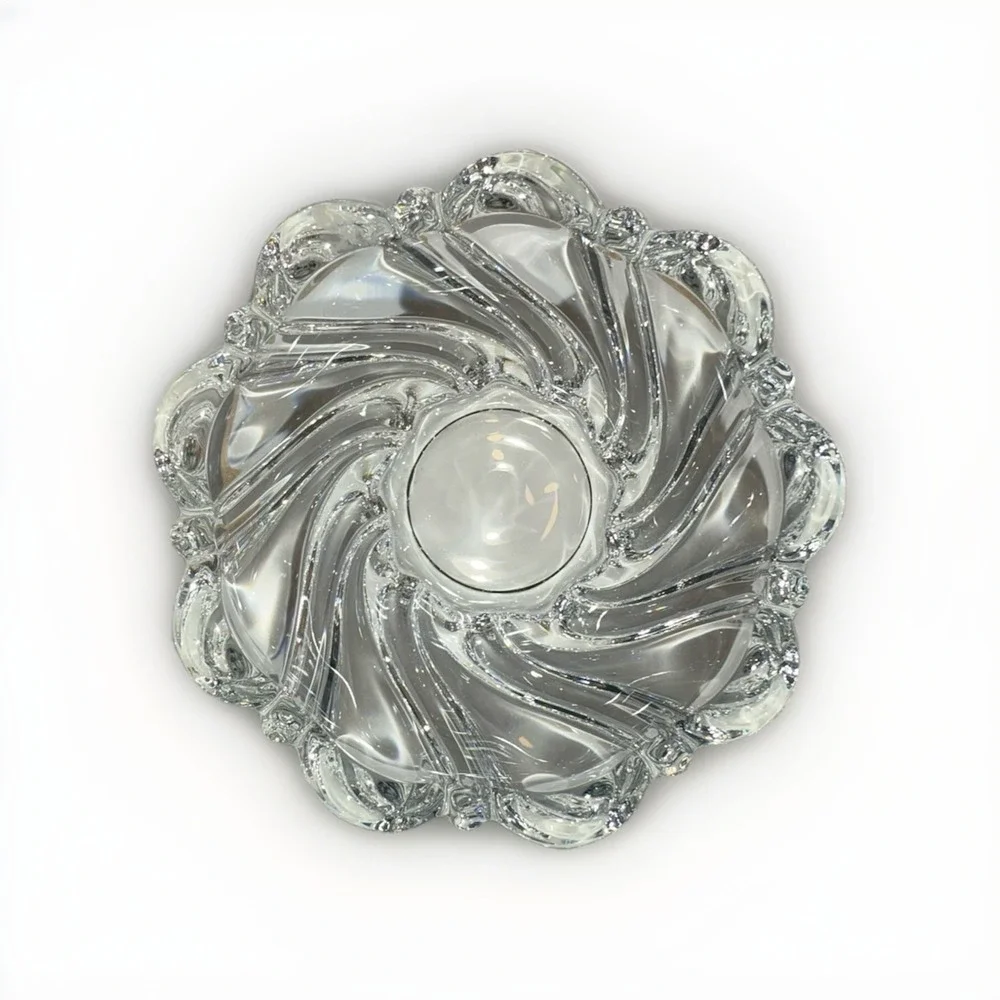 Mikasa Lead Crystal Swirl Votive Candle Holder Clear Glass Scalloped Bowl
